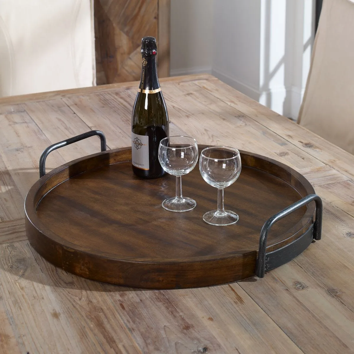 Tray, Wood with Iron Handles - Image 2