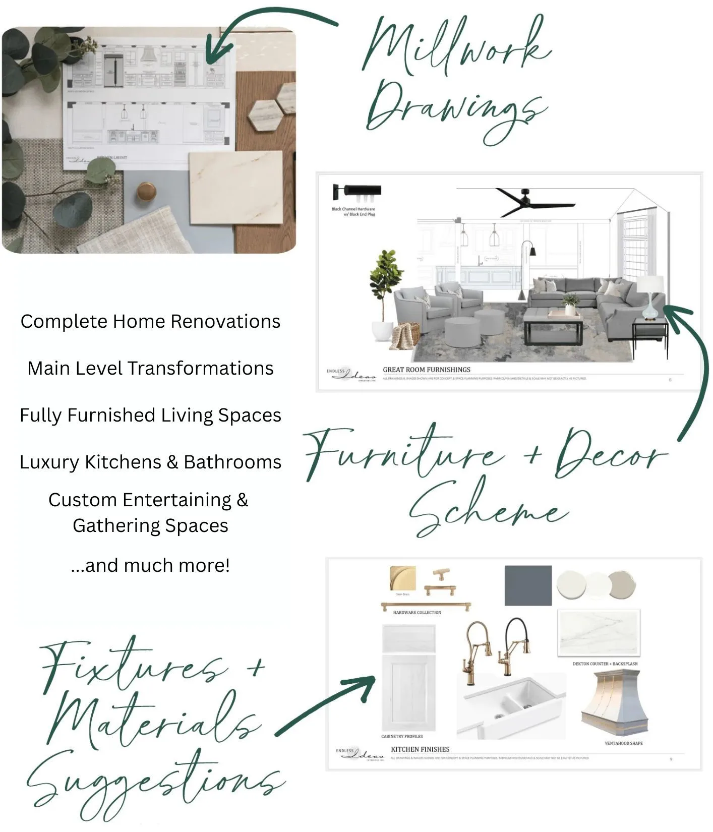 Complete home renovations, main level transformations, fully furnished living spaces, luxury kitchens & bathrooms, custom entertaining & gathering spaces...and much more!