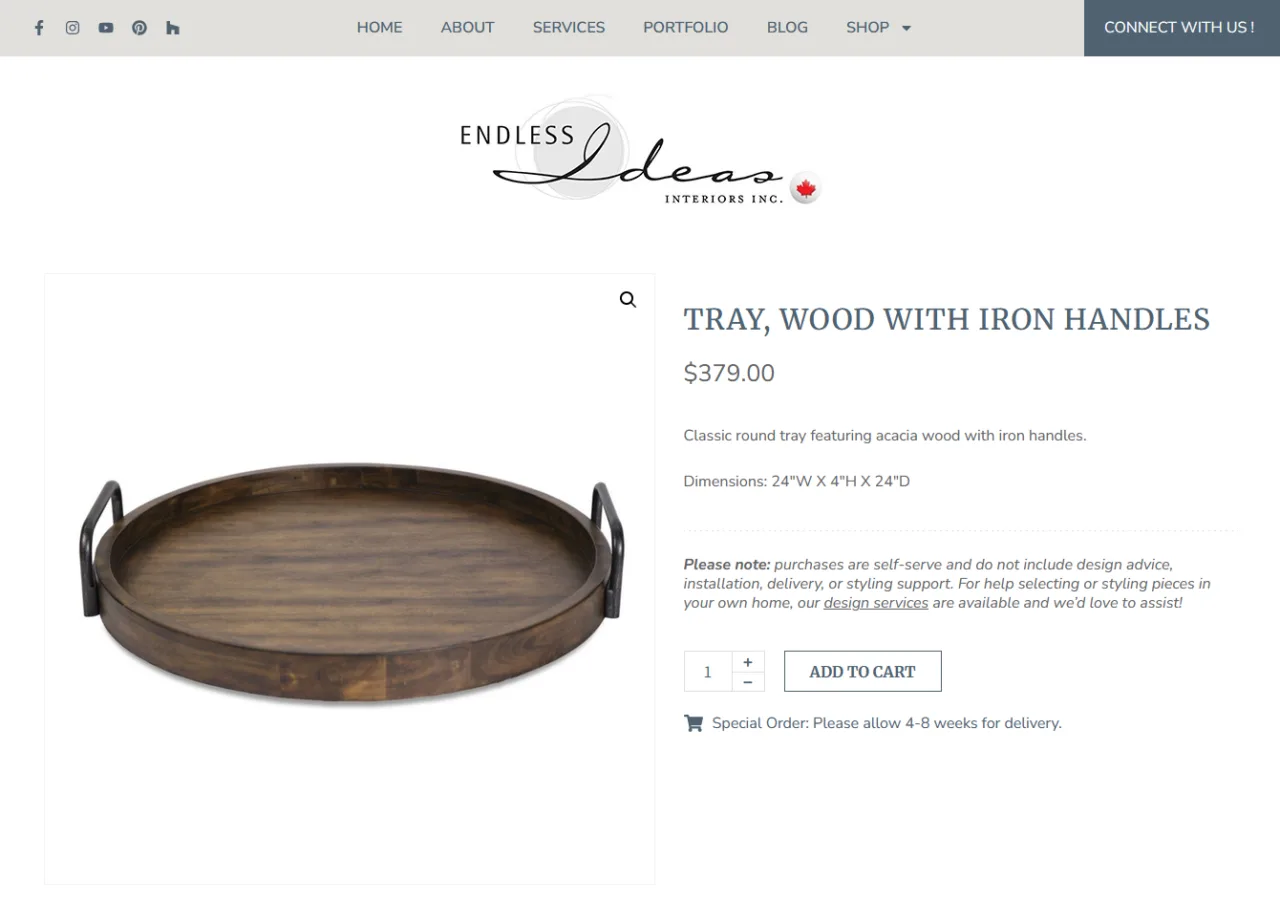 Tray, Wood with Iron Handles | Preview
